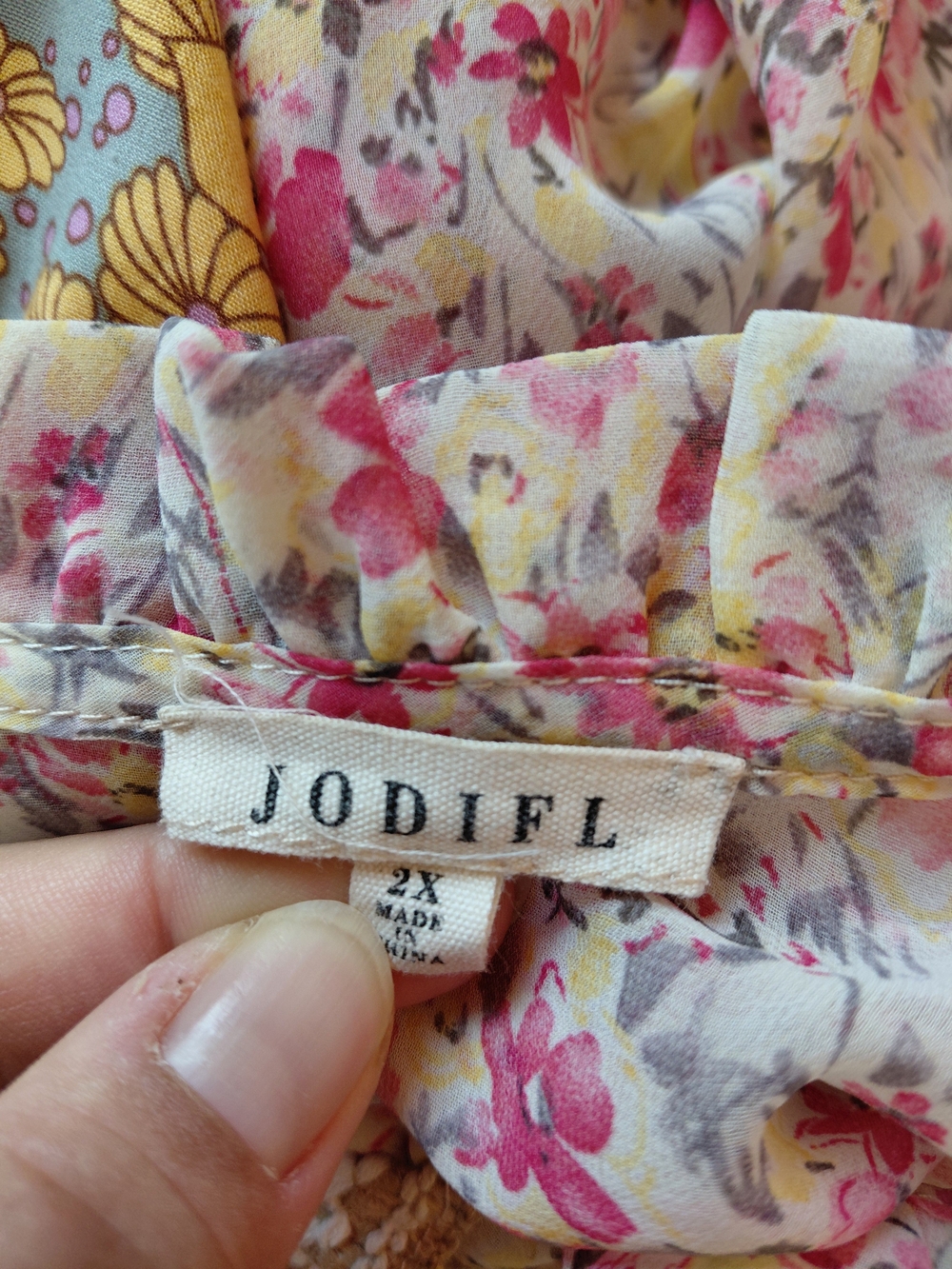 Jodif Boho Mixed Floral Print Cottagecore Babydoll Blouse Top Plus sz 2X Ruffle - Picture 10 of 14